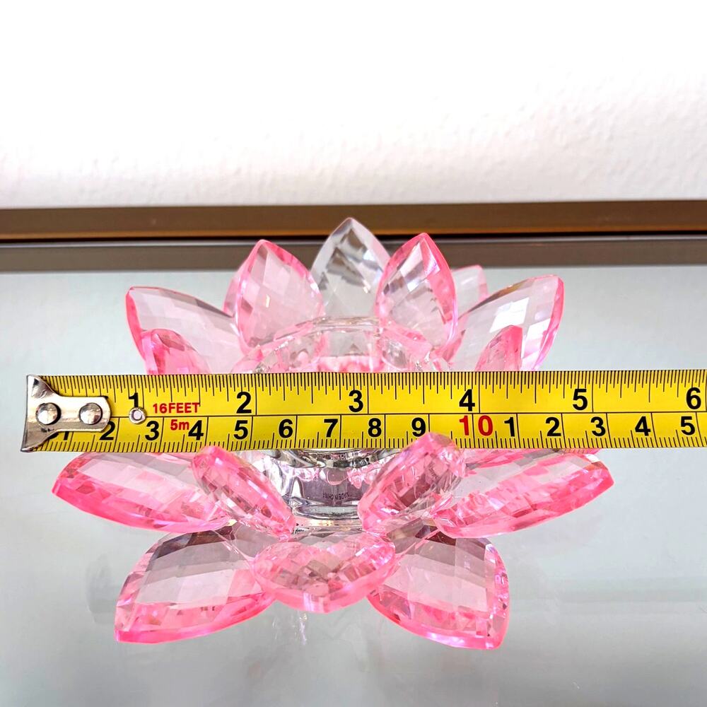 Sparking Cut Crystal Pink Glass LOTUS FLOWER Candle Holder - Picture 6 of 10